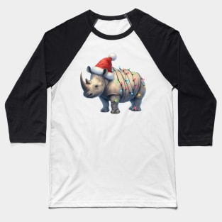 Rhino Wrapped In Christmas Lights Baseball T-Shirt